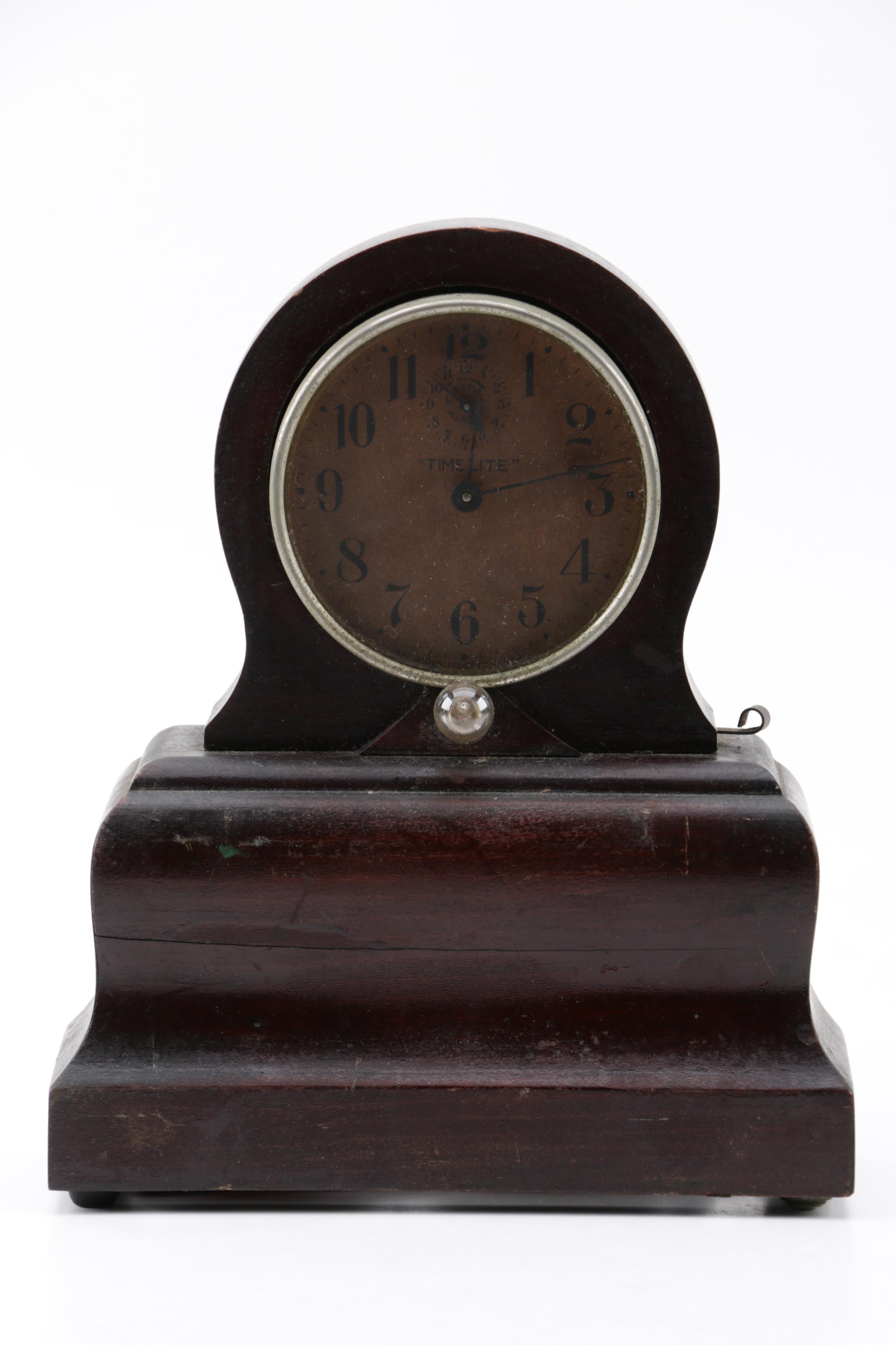 Vintage F. W. Jansen "TimeLite" Mantel Clock and Gold Metallic Alarm Clock