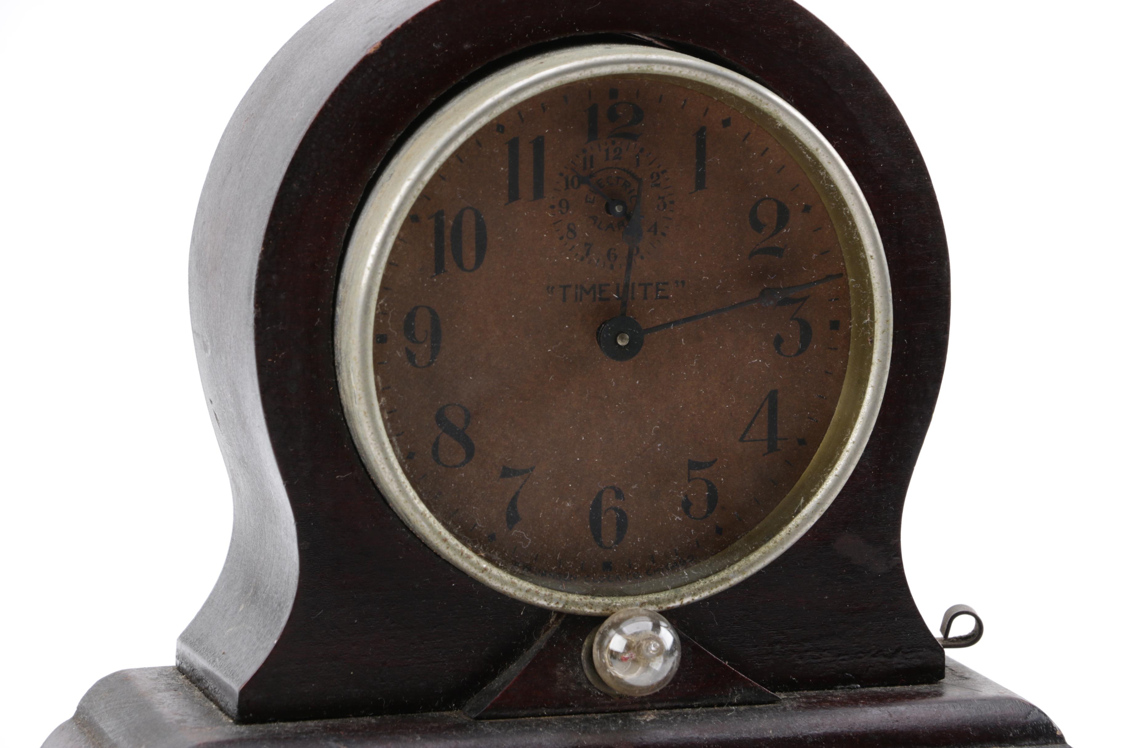 Vintage F. W. Jansen "TimeLite" Mantel Clock and Gold Metallic Alarm Clock