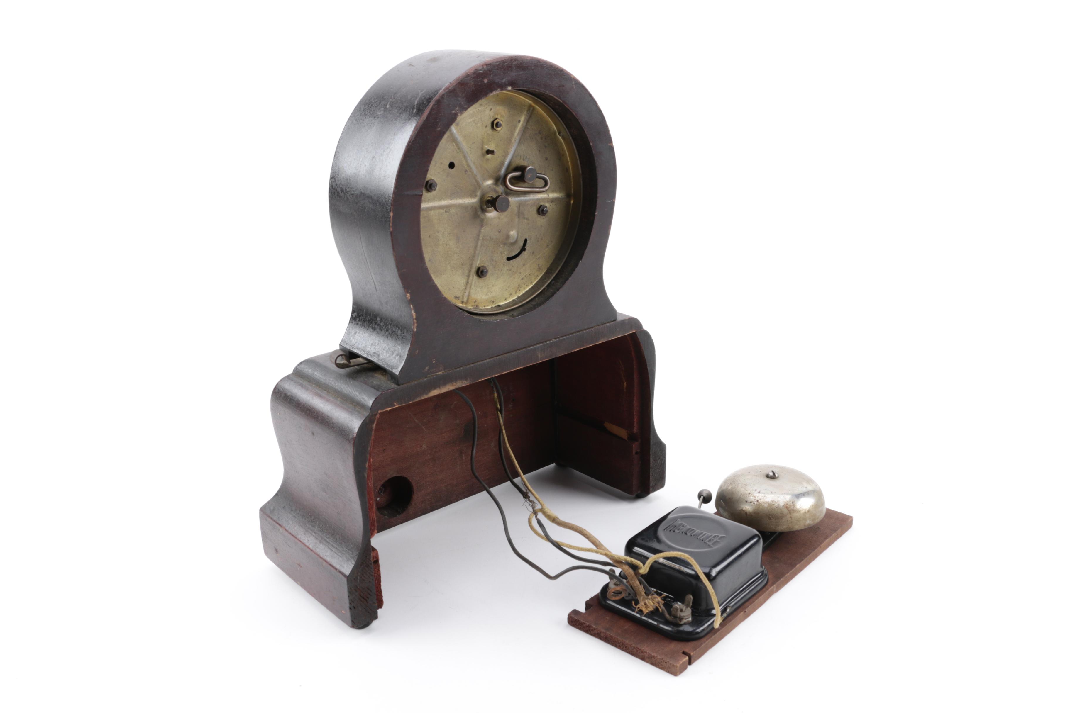 Vintage F. W. Jansen "TimeLite" Mantel Clock and Gold Metallic Alarm Clock