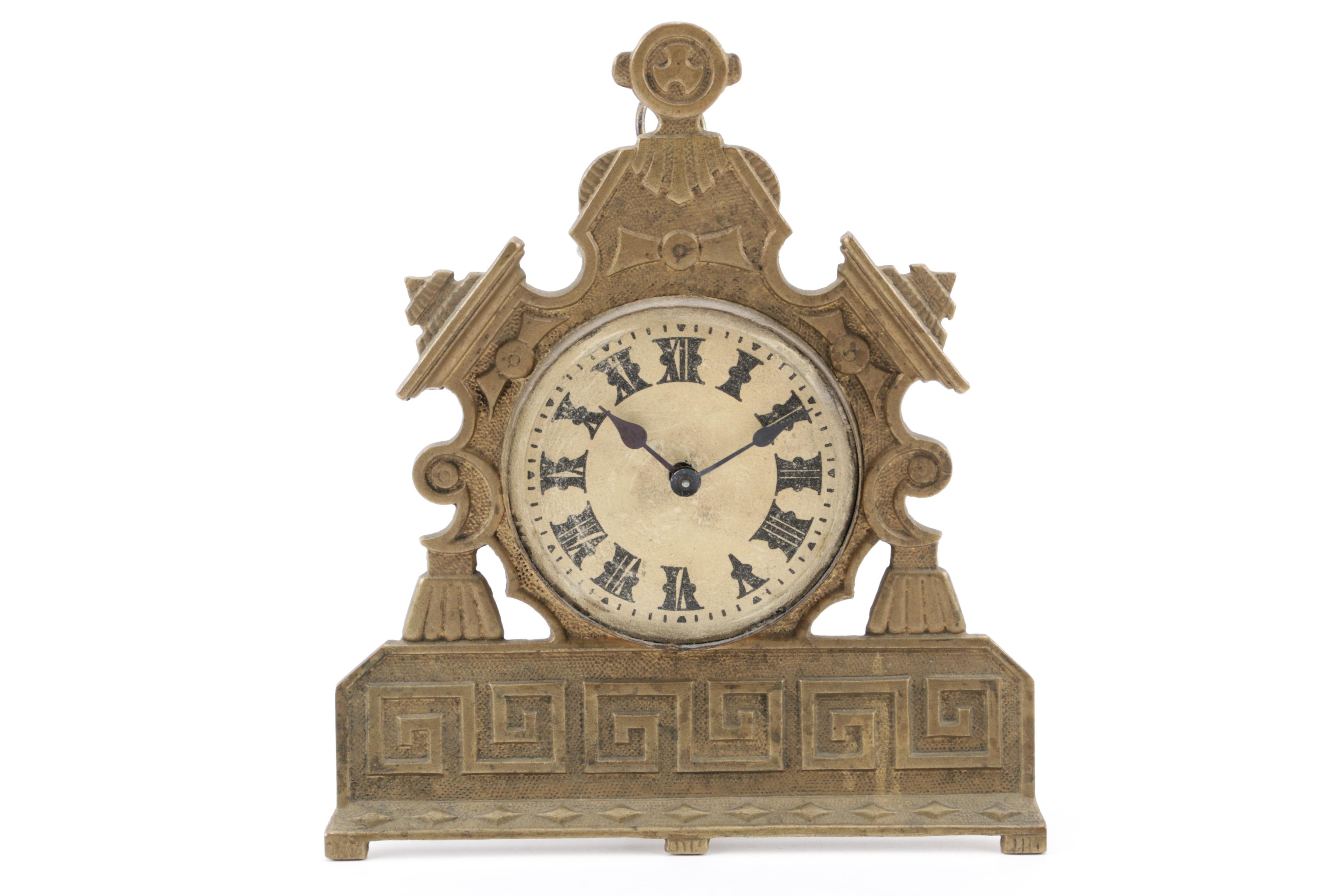 Vintage F. W. Jansen "TimeLite" Mantel Clock and Gold Metallic Alarm Clock