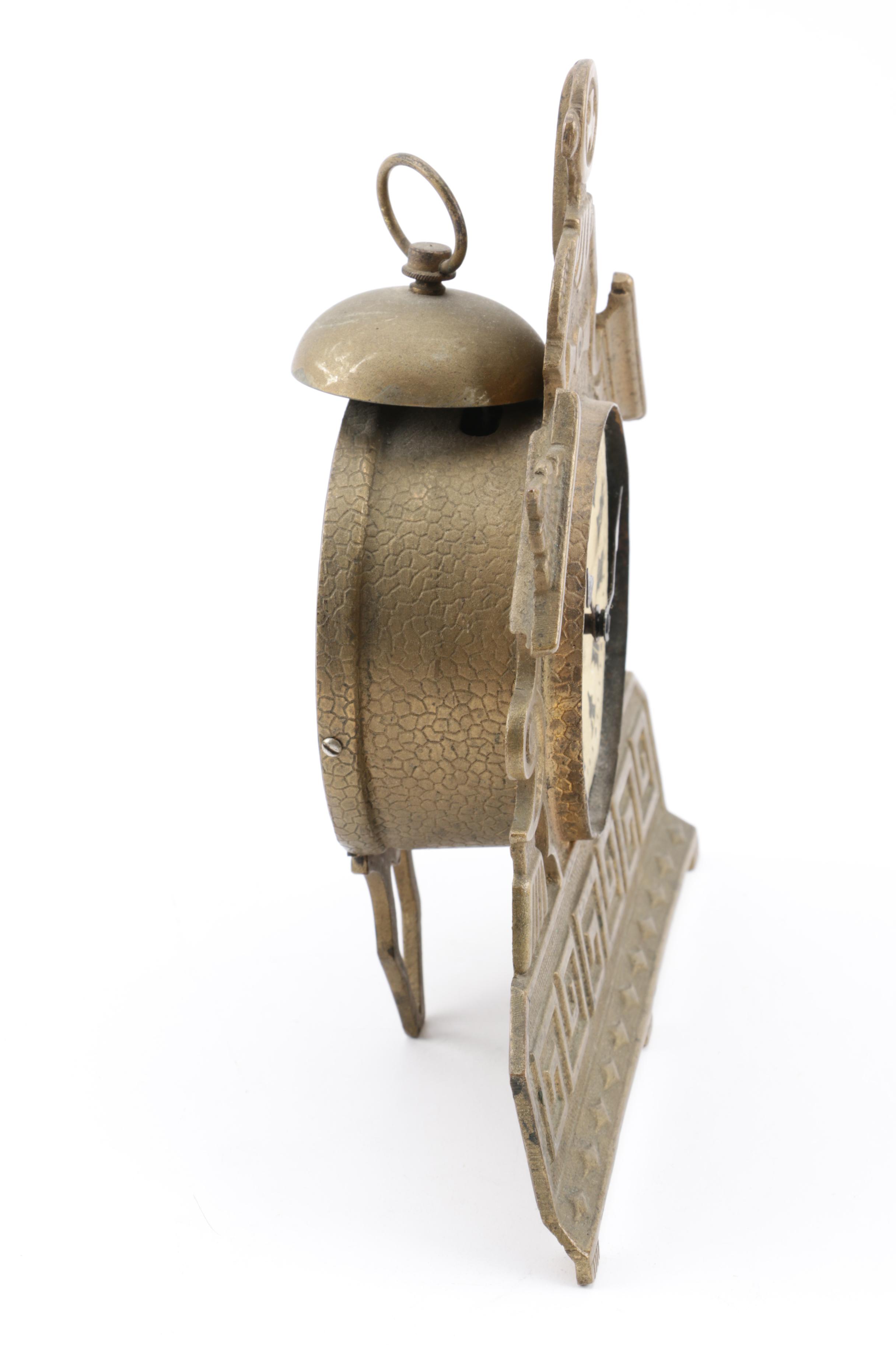 Vintage F. W. Jansen "TimeLite" Mantel Clock and Gold Metallic Alarm Clock