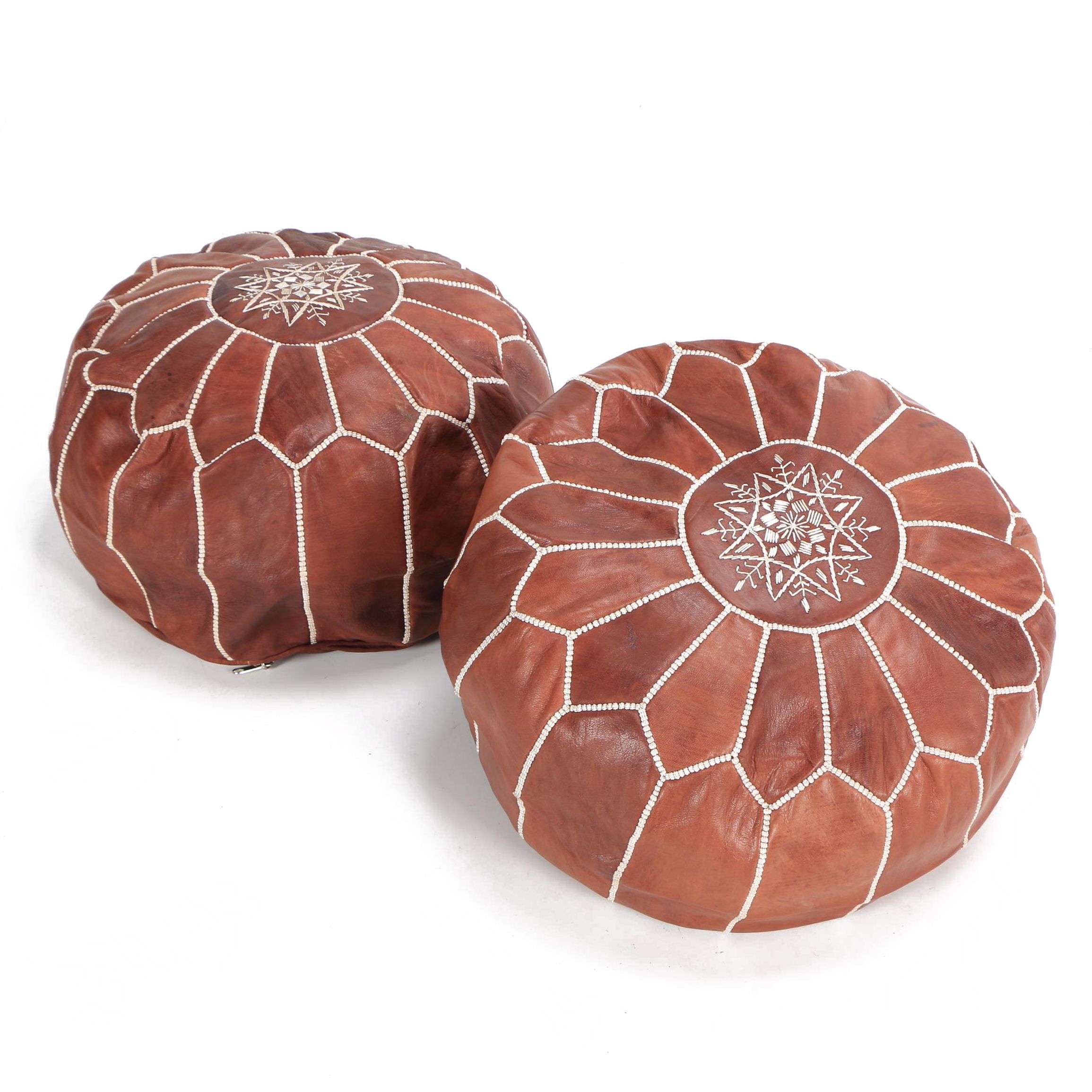 Moroccan Embroidered Leather "Kasbah" Ottoman Covers