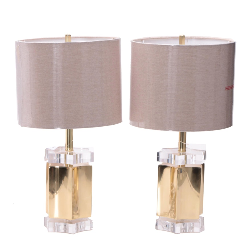 Blue Ocean Traders "Facets" Acrylic and Brass Plated Table Lamps with Shades