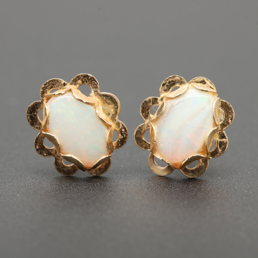 14K Yellow Gold Opal Earrings