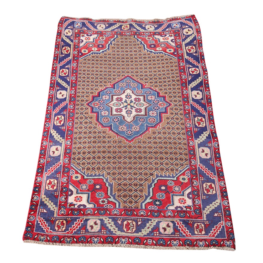 Vintage Hand-Knotted Persian Senneh Bijar Wool Accent Rug