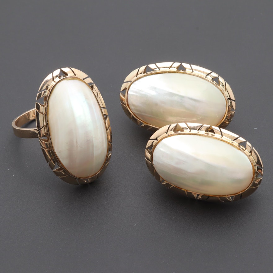 10K Yellow Gold Cultured Pearl Ring and Earring Selection