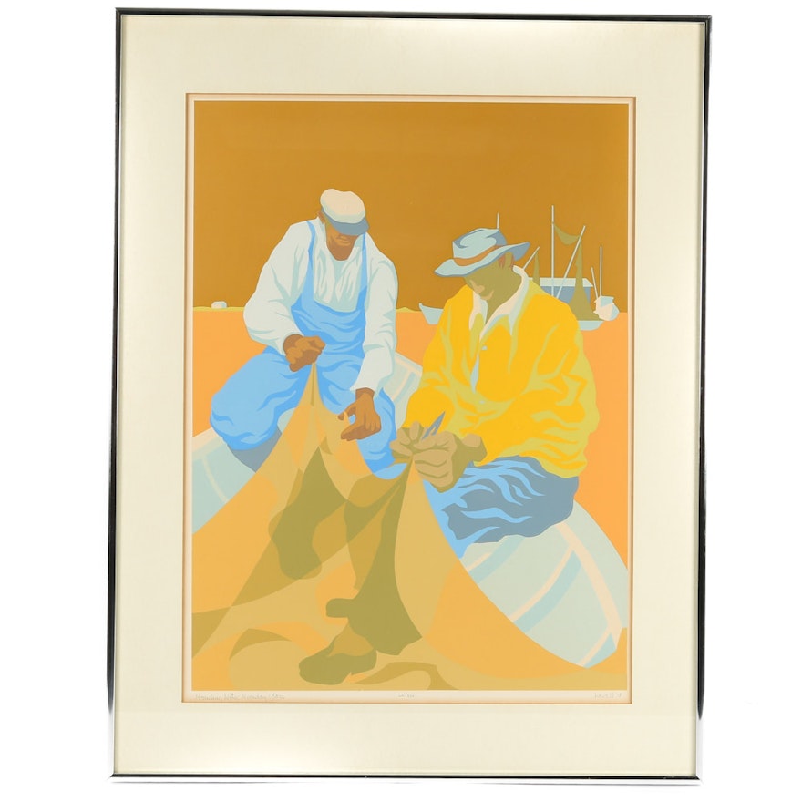 Claude Howell Limited Edition Serigraph "Mending Nets: Noonday Glare"