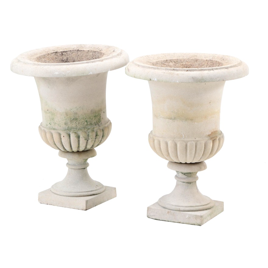 Pair of Concrete Grecian Style Urn Planters