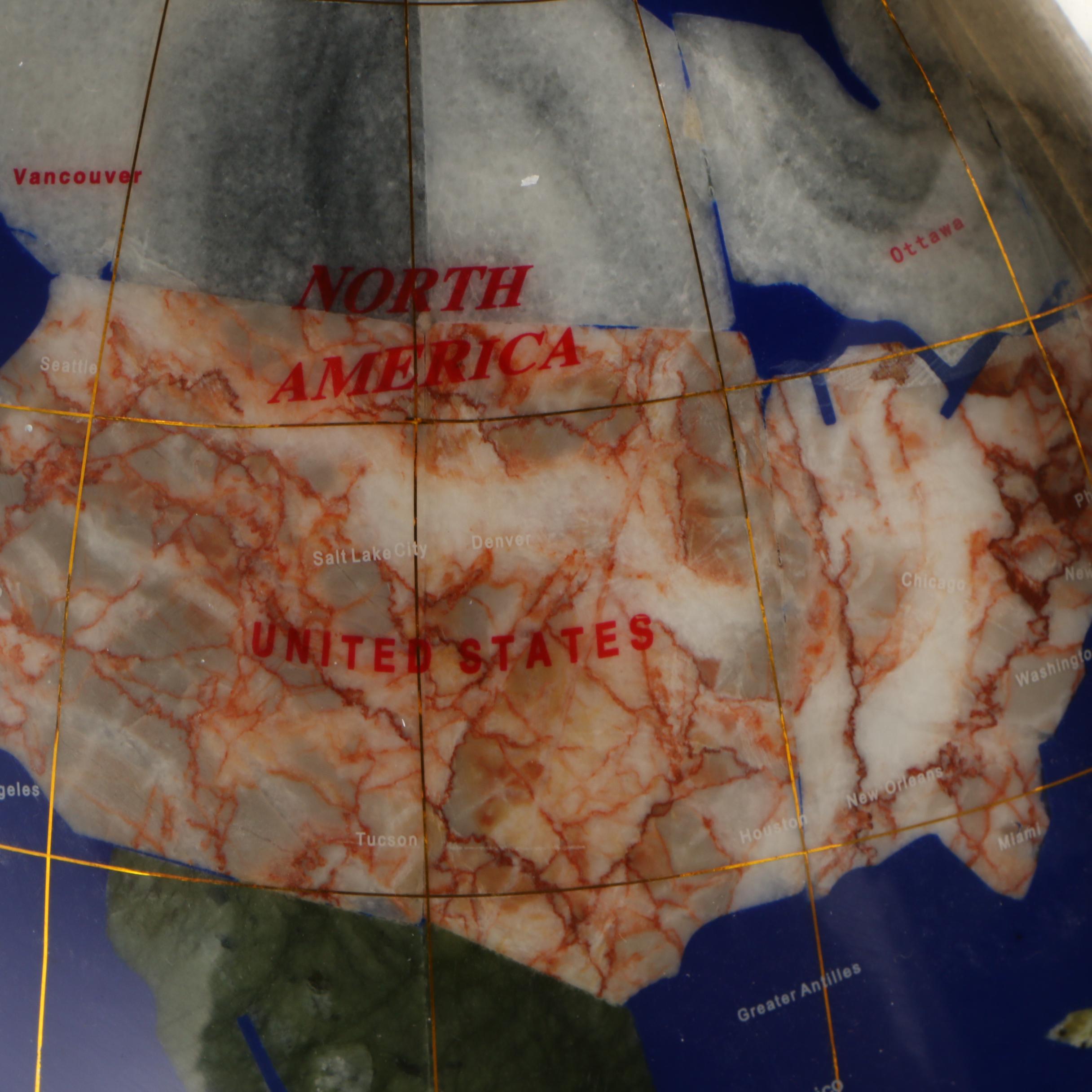 Standing Floor Globe with Stone Inlay and Brass Stand