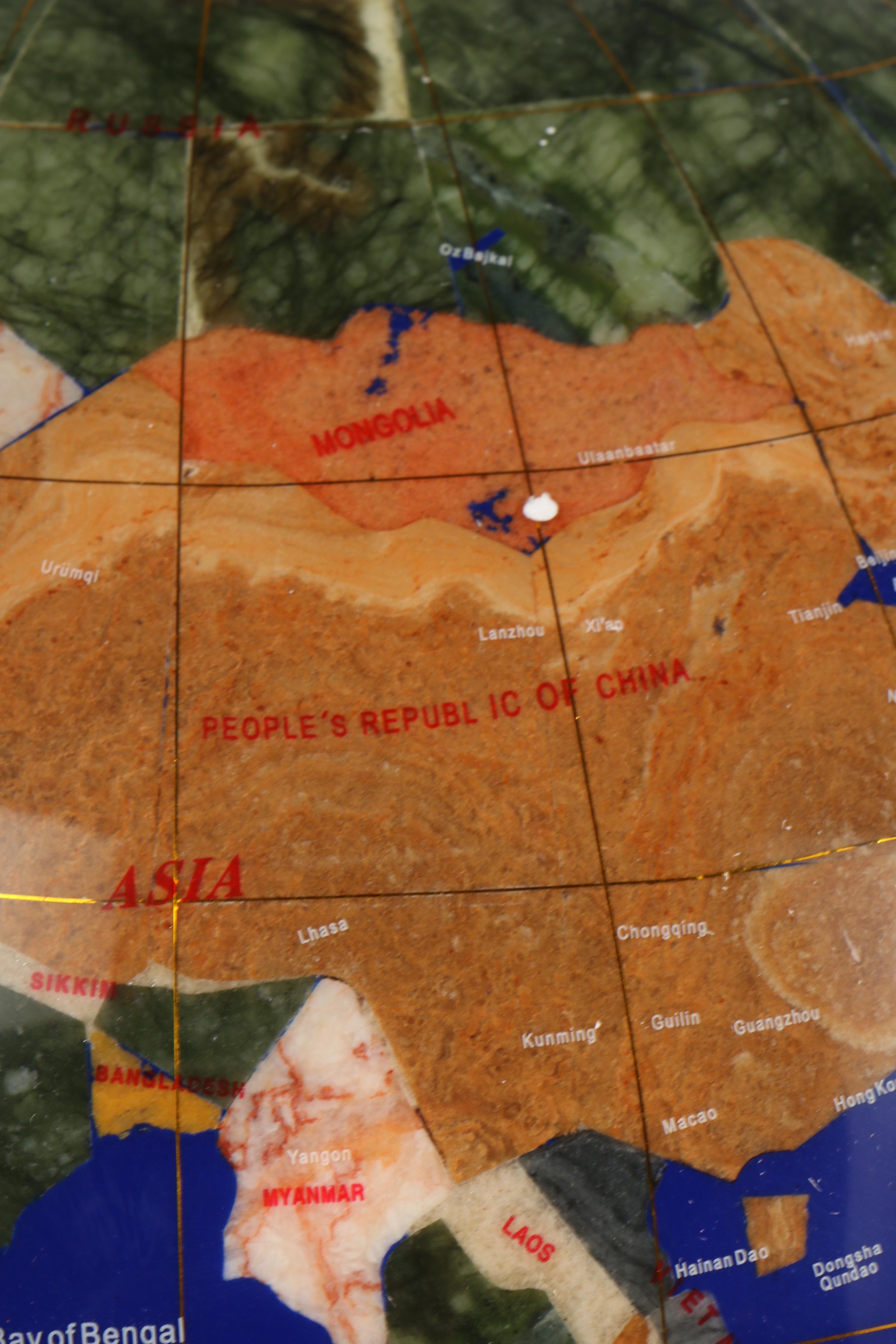 Standing Floor Globe with Stone Inlay and Brass Stand