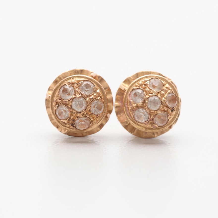 19K Yellow Gold Synthetic White Spinel Earrings