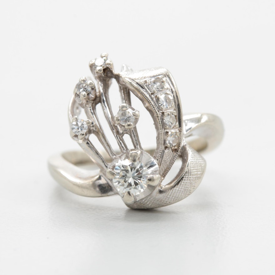 Circa 1950s 14K White Gold Diamond Ring