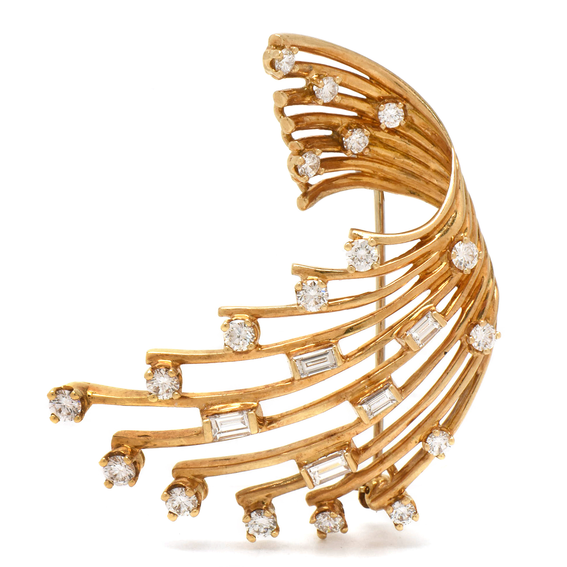 1960s Henry Dankner & Sons 18K Yellow Gold 1.65 CTW Diamond Cascade Brooch