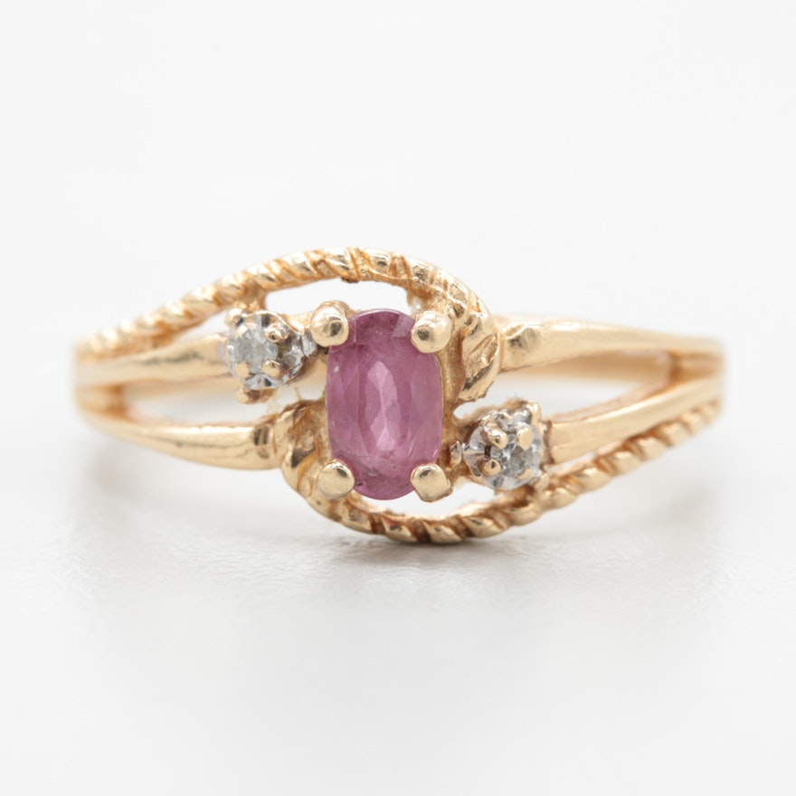 Vintage 10K Yellow Gold Ruby and Diamond Ring