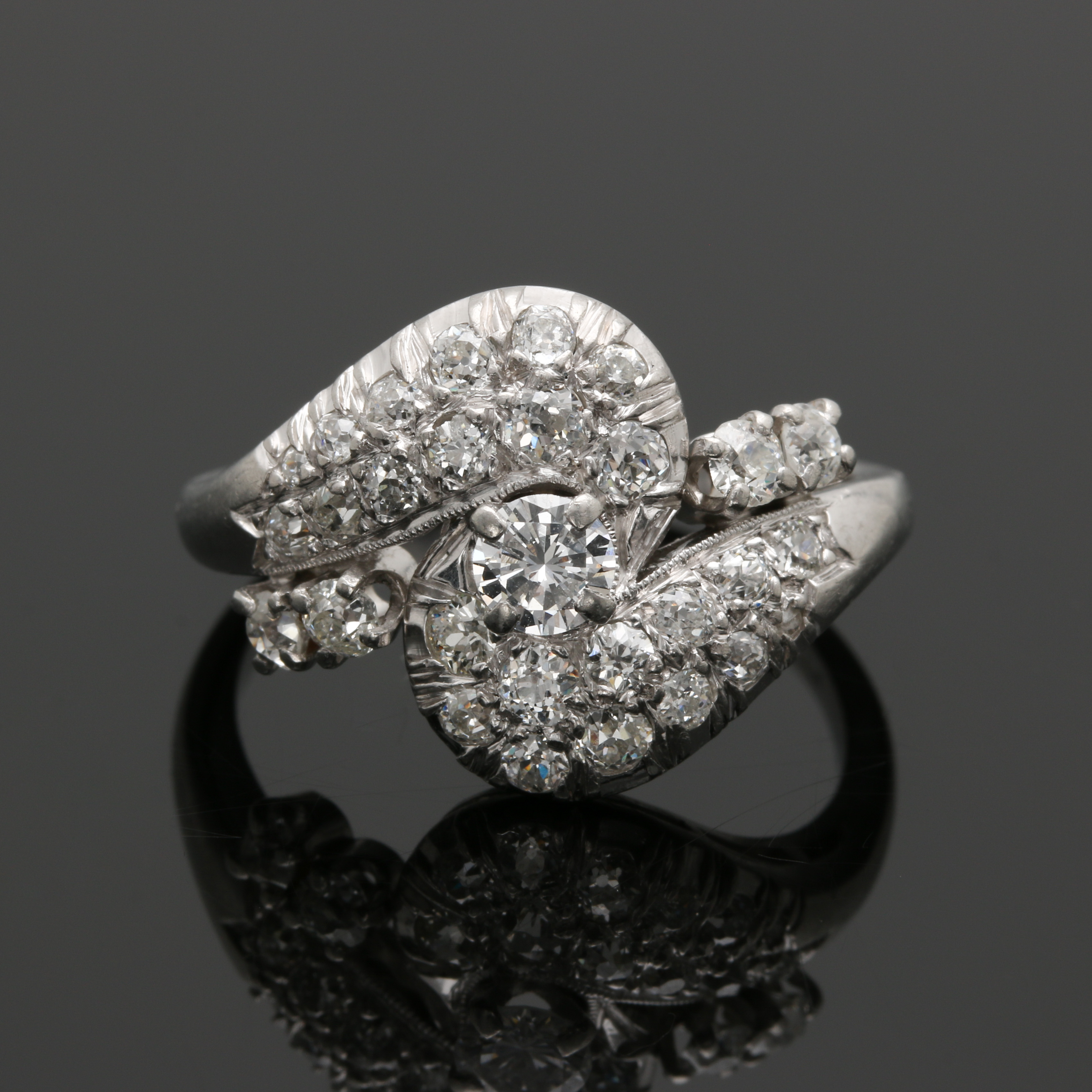 Platinum 1.45 CTW Diamond Bypass Ring