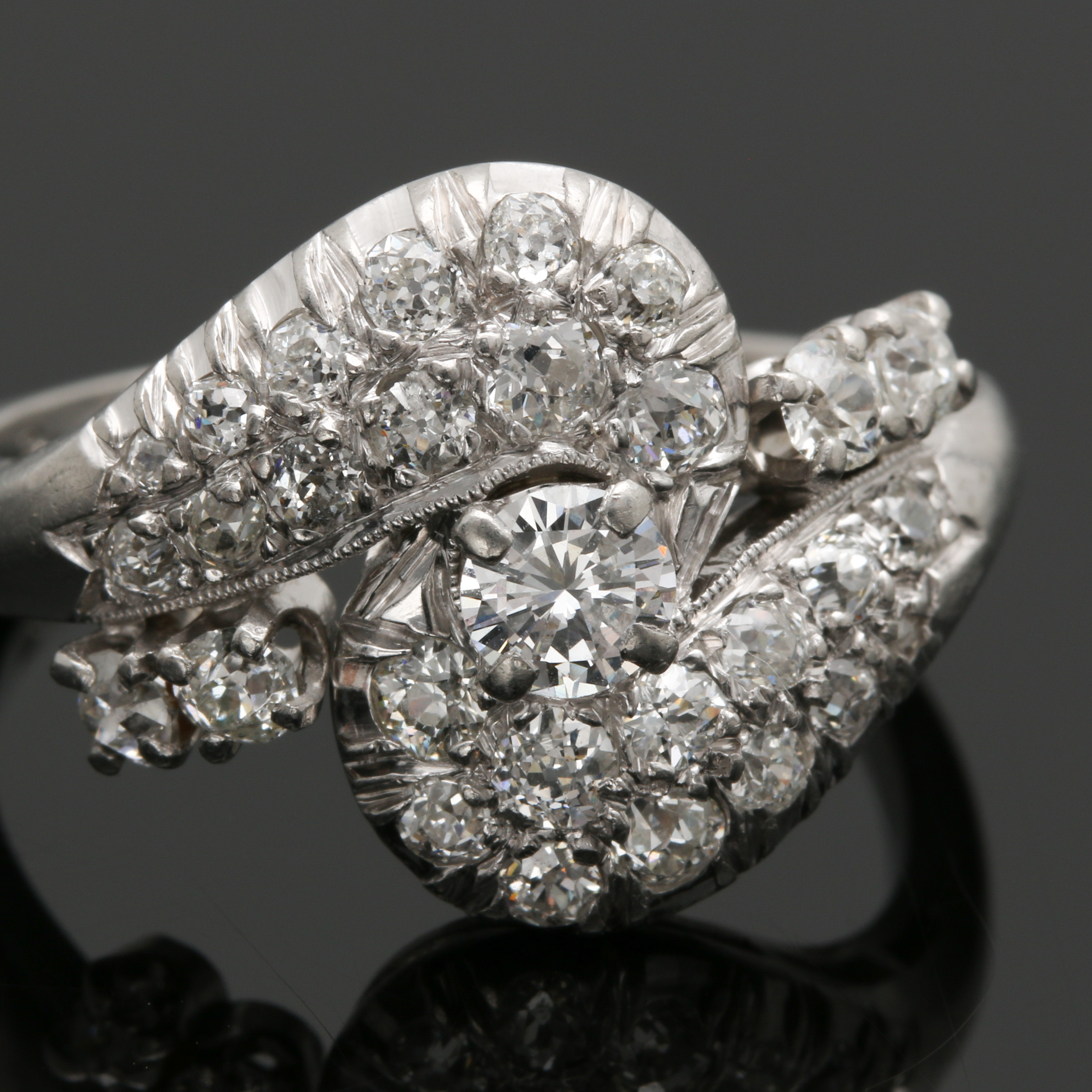 Platinum 1.45 CTW Diamond Bypass Ring