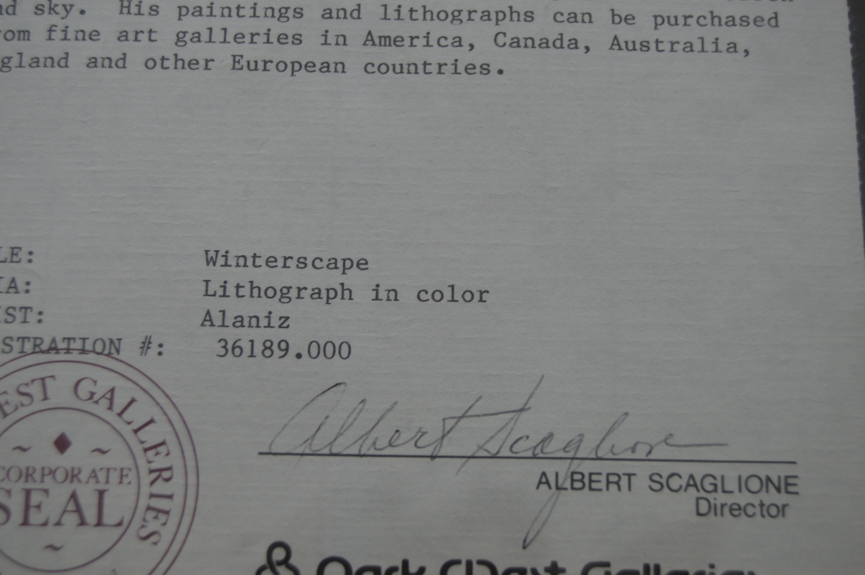 Arnold Alaniz Offset Lithograph "Winterscape"