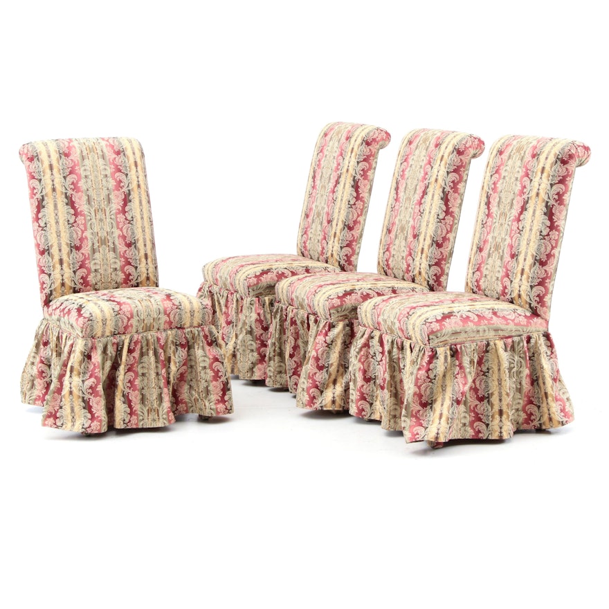 Four Striped Damask Side Chairs