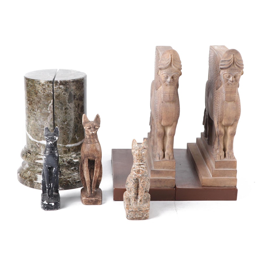 Home Decor Collection featuring Stone Bookends and Egyptian Inspired Accessories