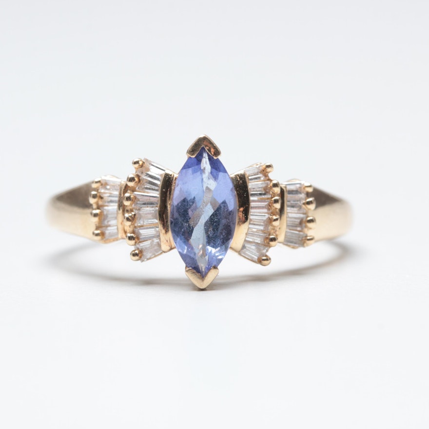 14K Yellow Gold Tanzanite and Diamond Ring