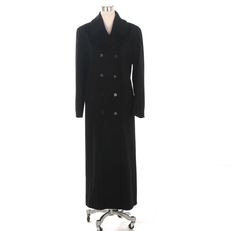 Anne Klein Double-Breasted Black Wool Coat