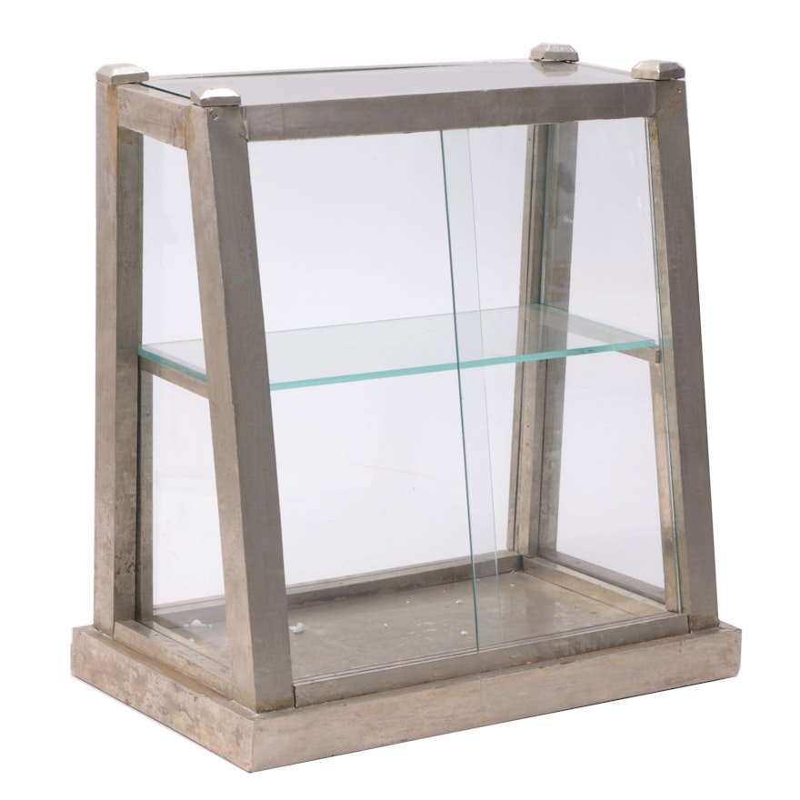 Silver Painted Wood and Glass Tabletop Display Case