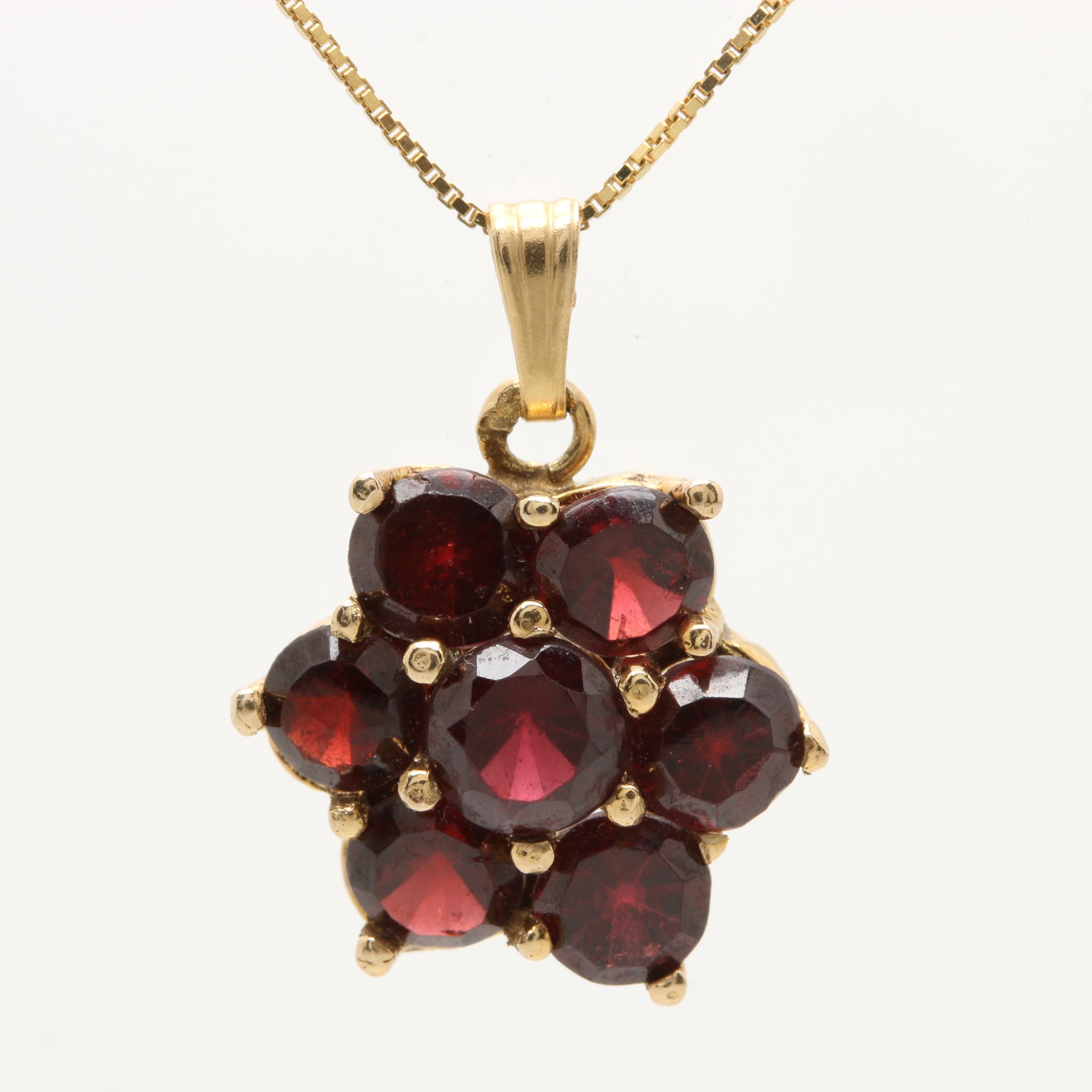 10K and 14K Yellow Gold Garnet Necklace