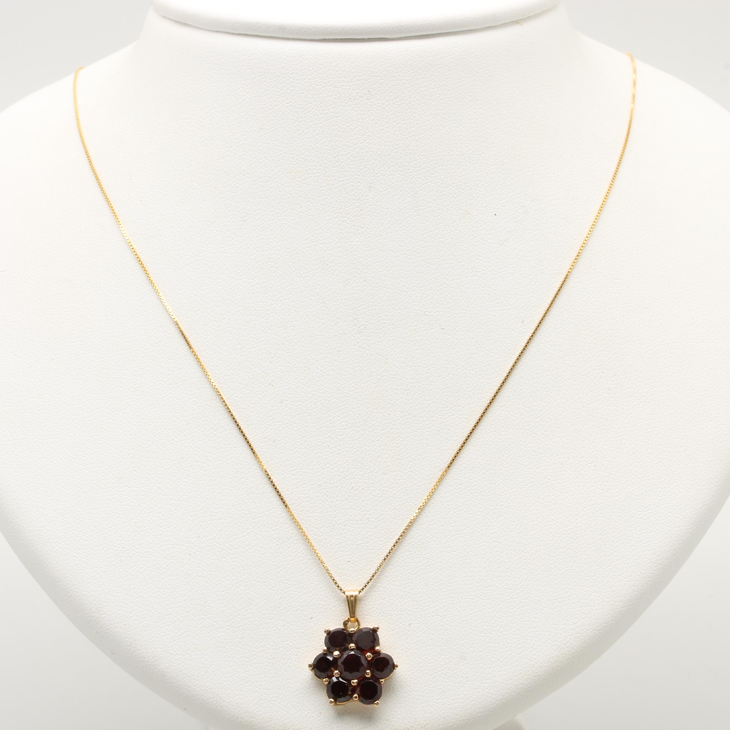 10K and 14K Yellow Gold Garnet Necklace