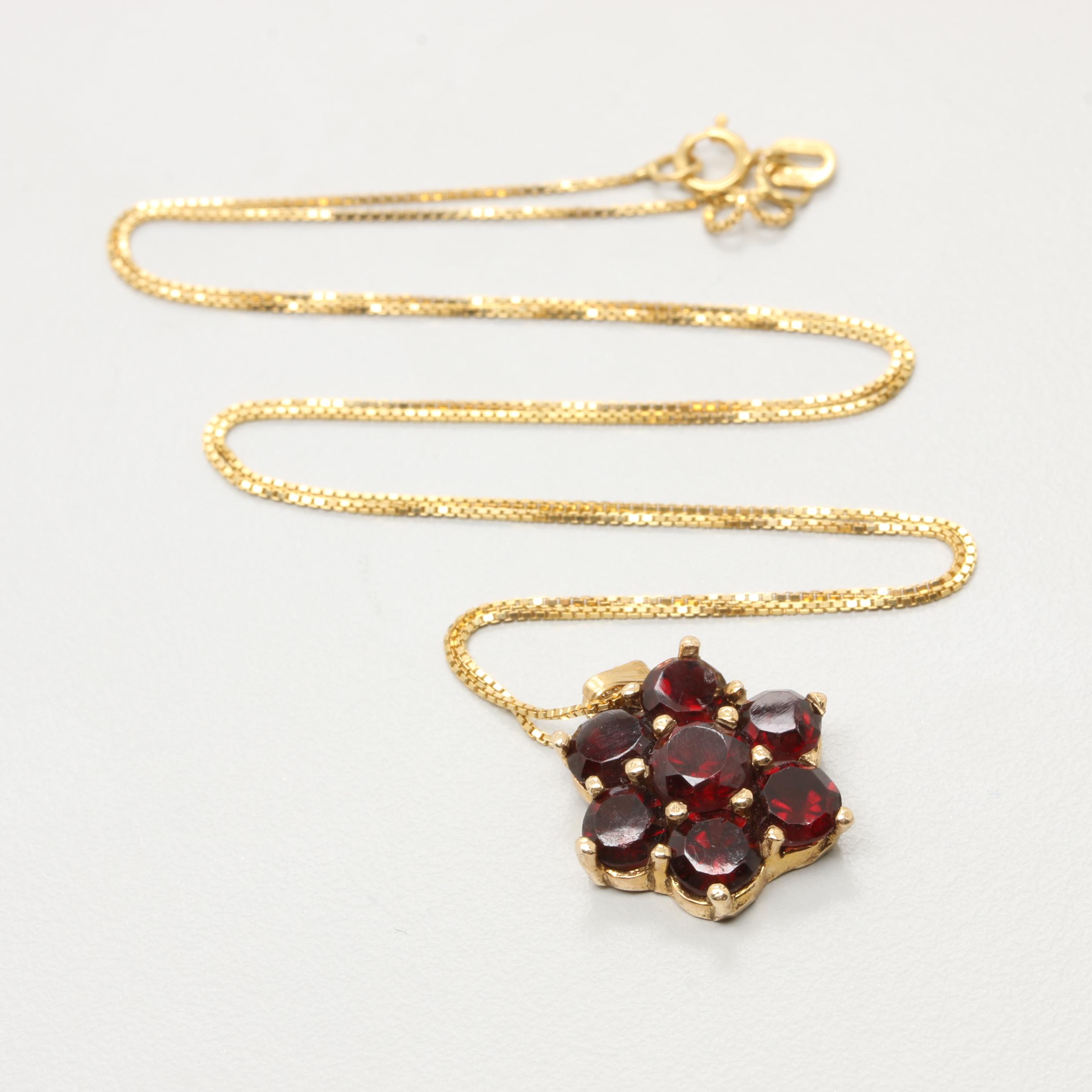 10K and 14K Yellow Gold Garnet Necklace