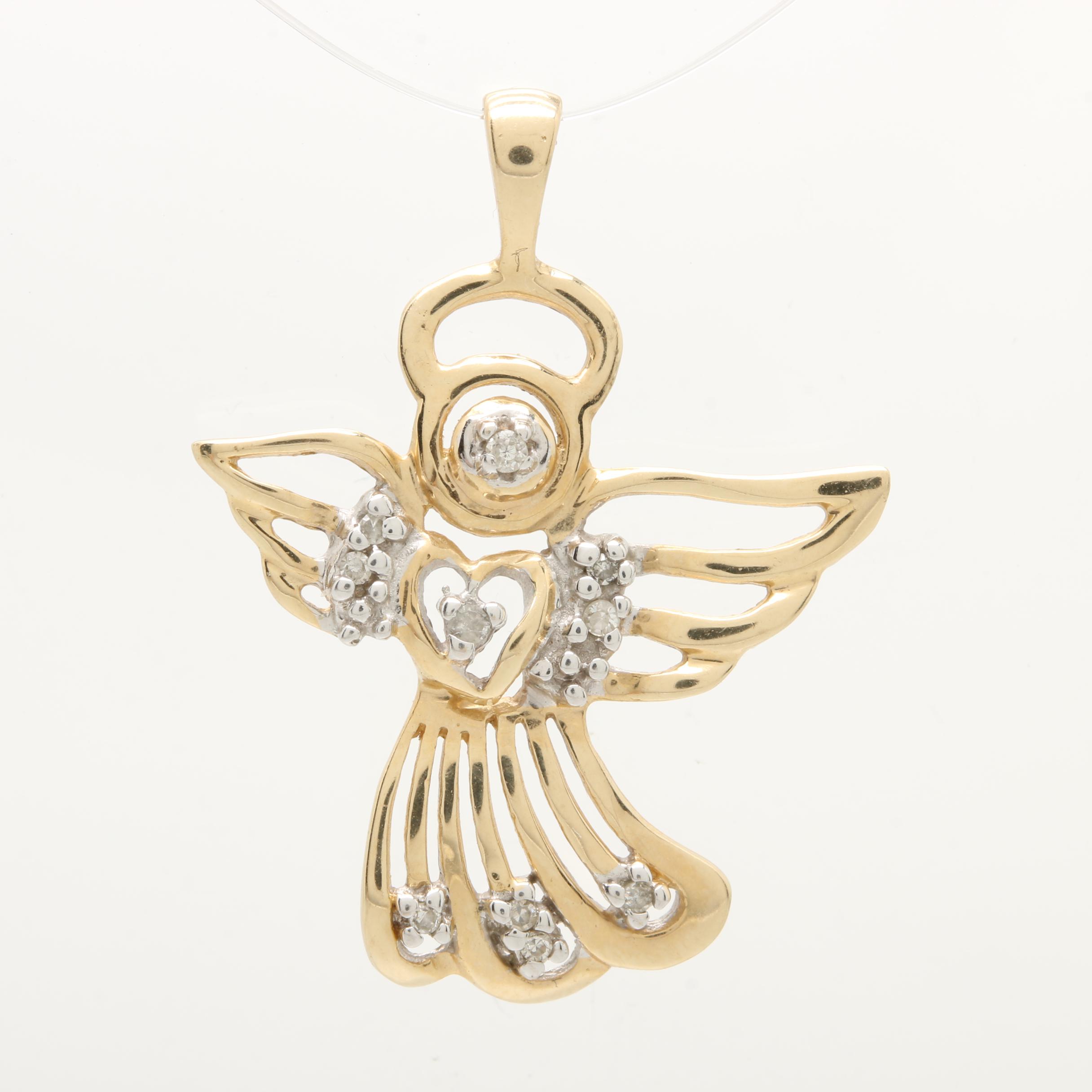 10K Yellow Gold Diamond Angel Pendant