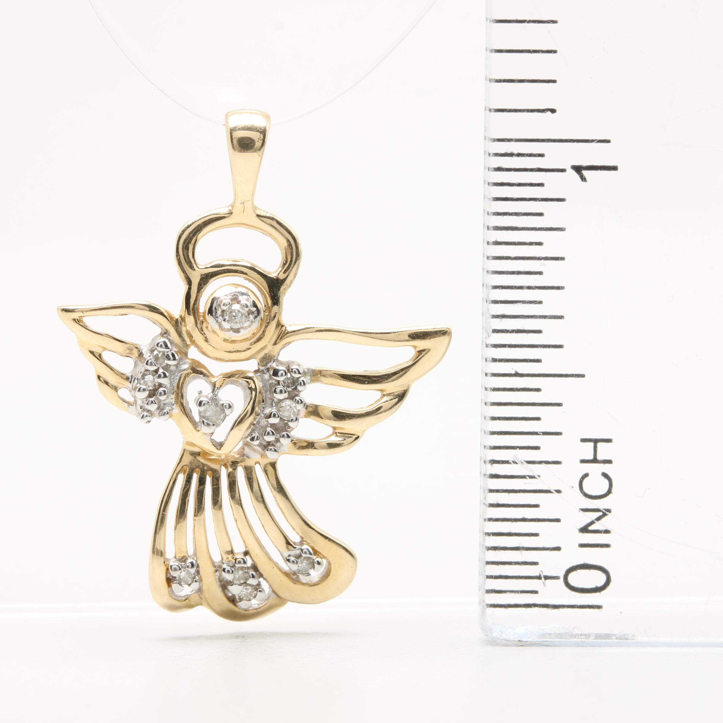 10K Yellow Gold Diamond Angel Pendant