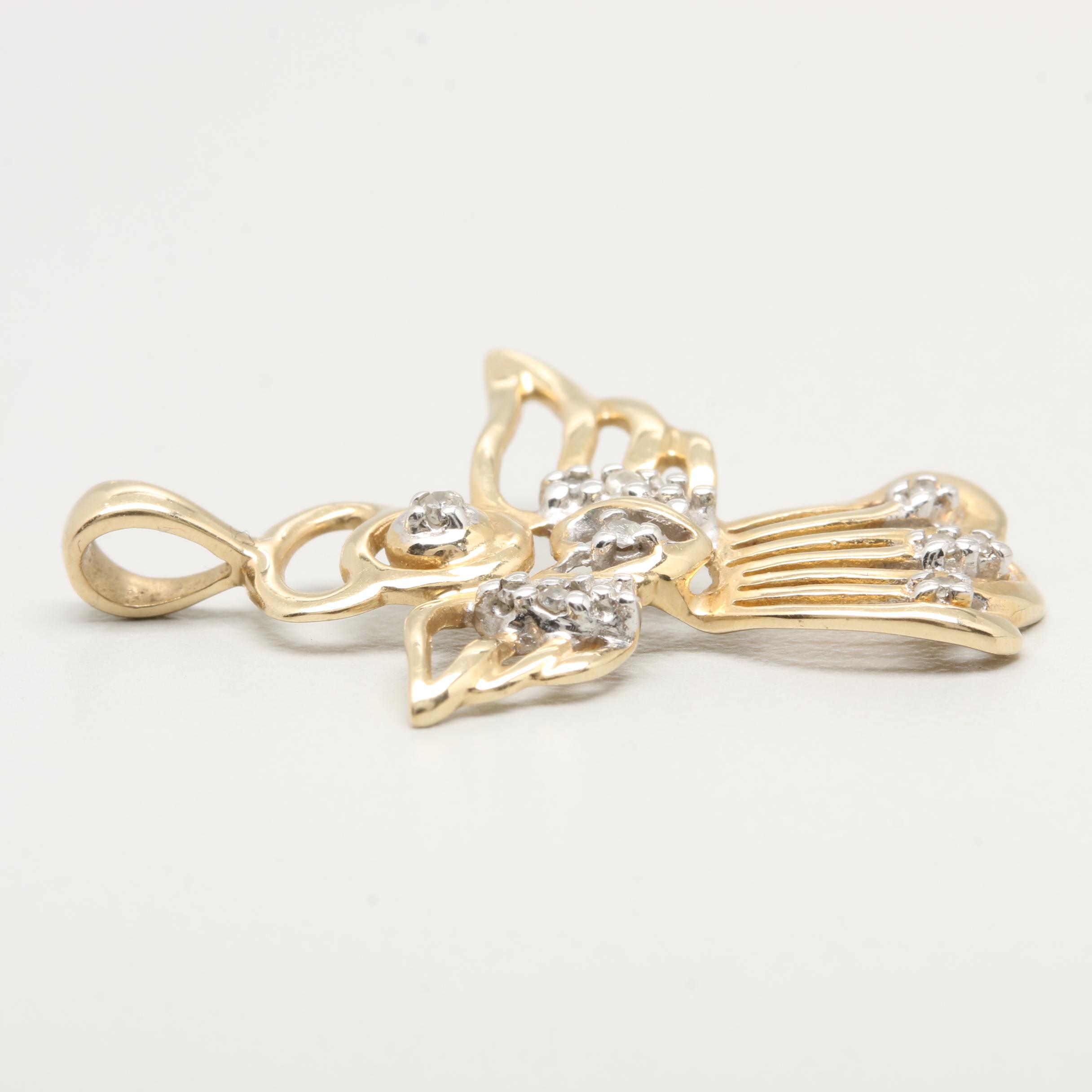 10K Yellow Gold Diamond Angel Pendant