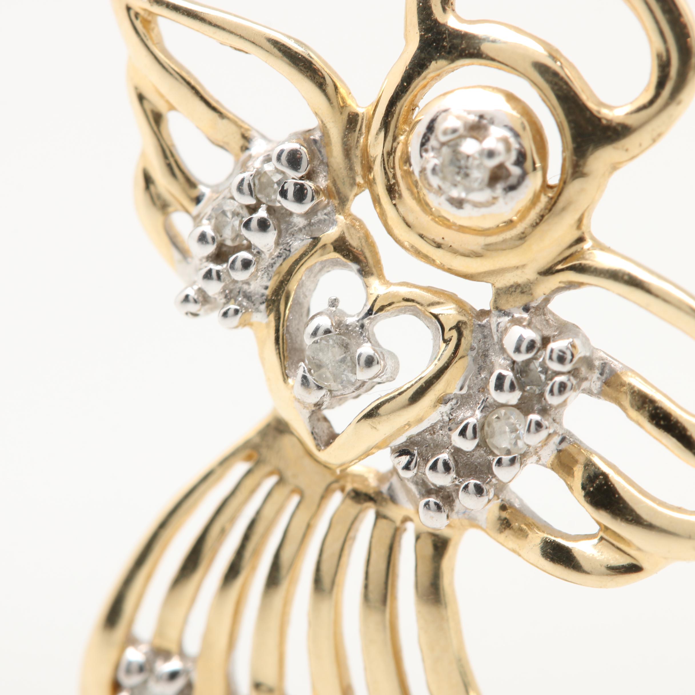 10K Yellow Gold Diamond Angel Pendant