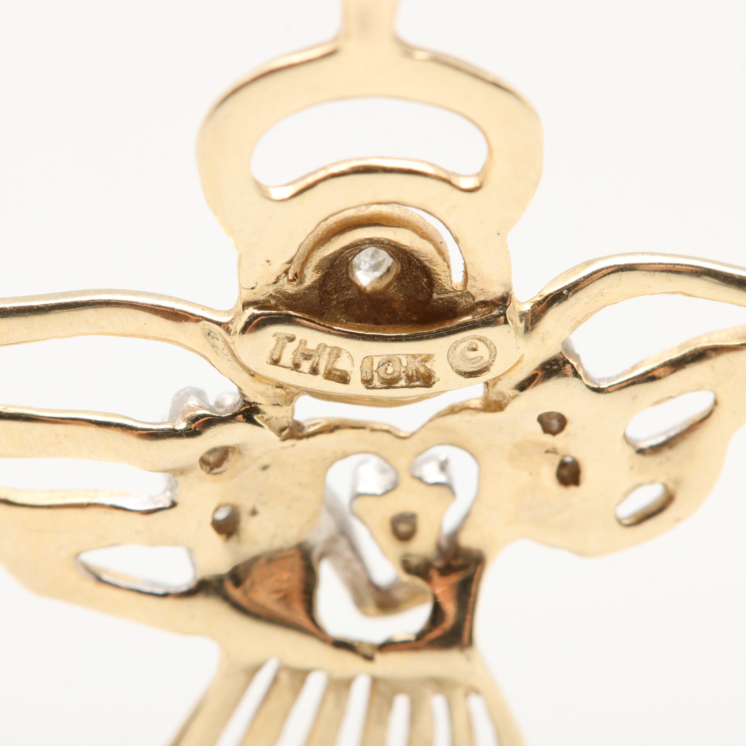 10K Yellow Gold Diamond Angel Pendant