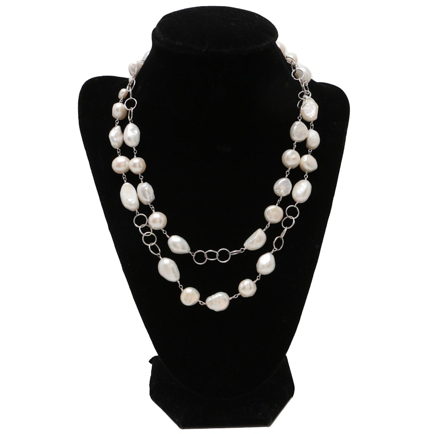 Sterling Silver Cultured Pearl Baroque Necklace