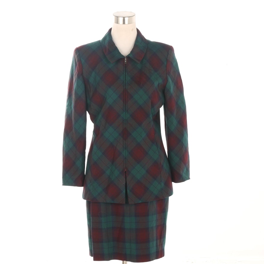 Vintage Halston Plaid Wool Skirt Suit