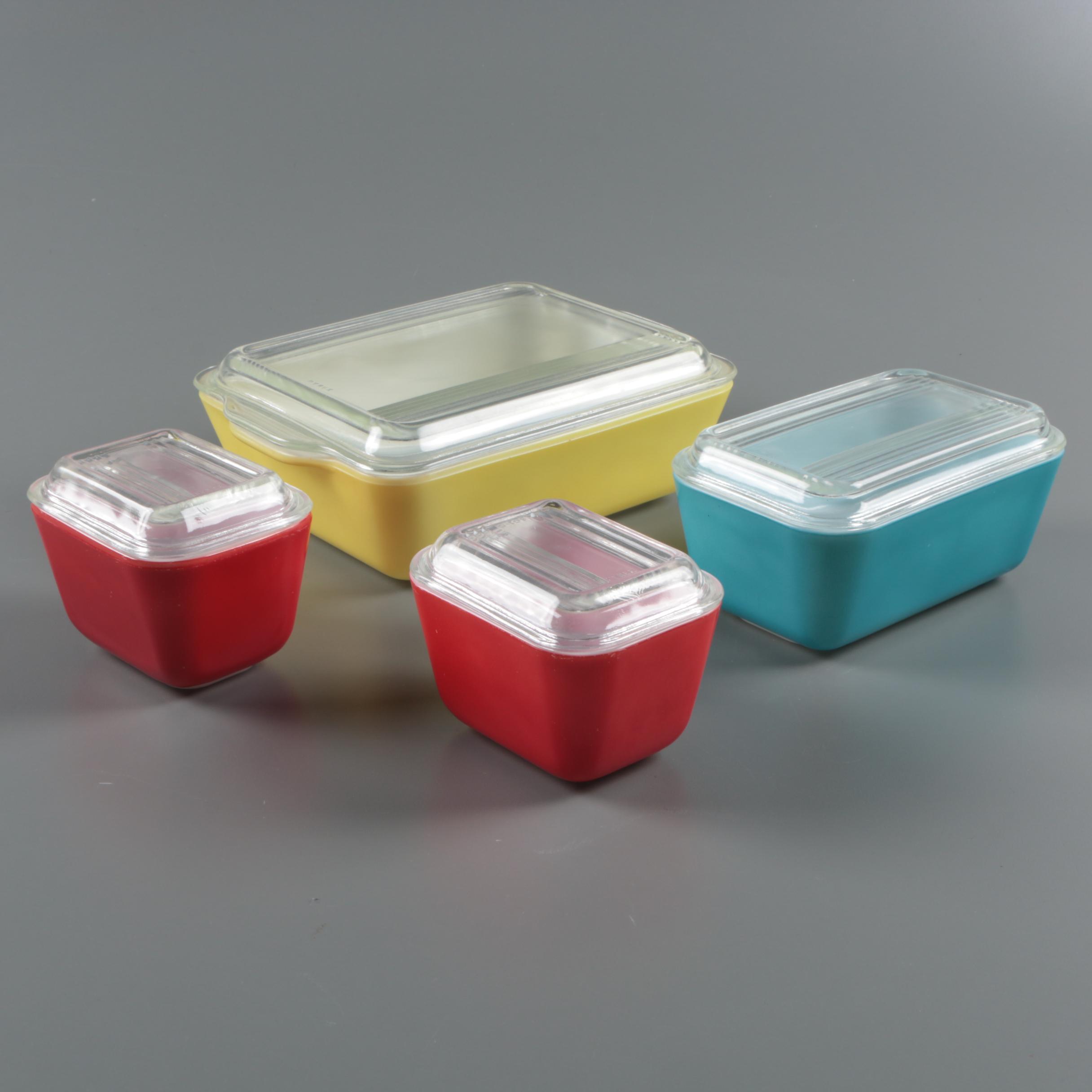 Vintage Pyrex "Primary Colors" Refrigerator Dishes, Circa 1945-49
