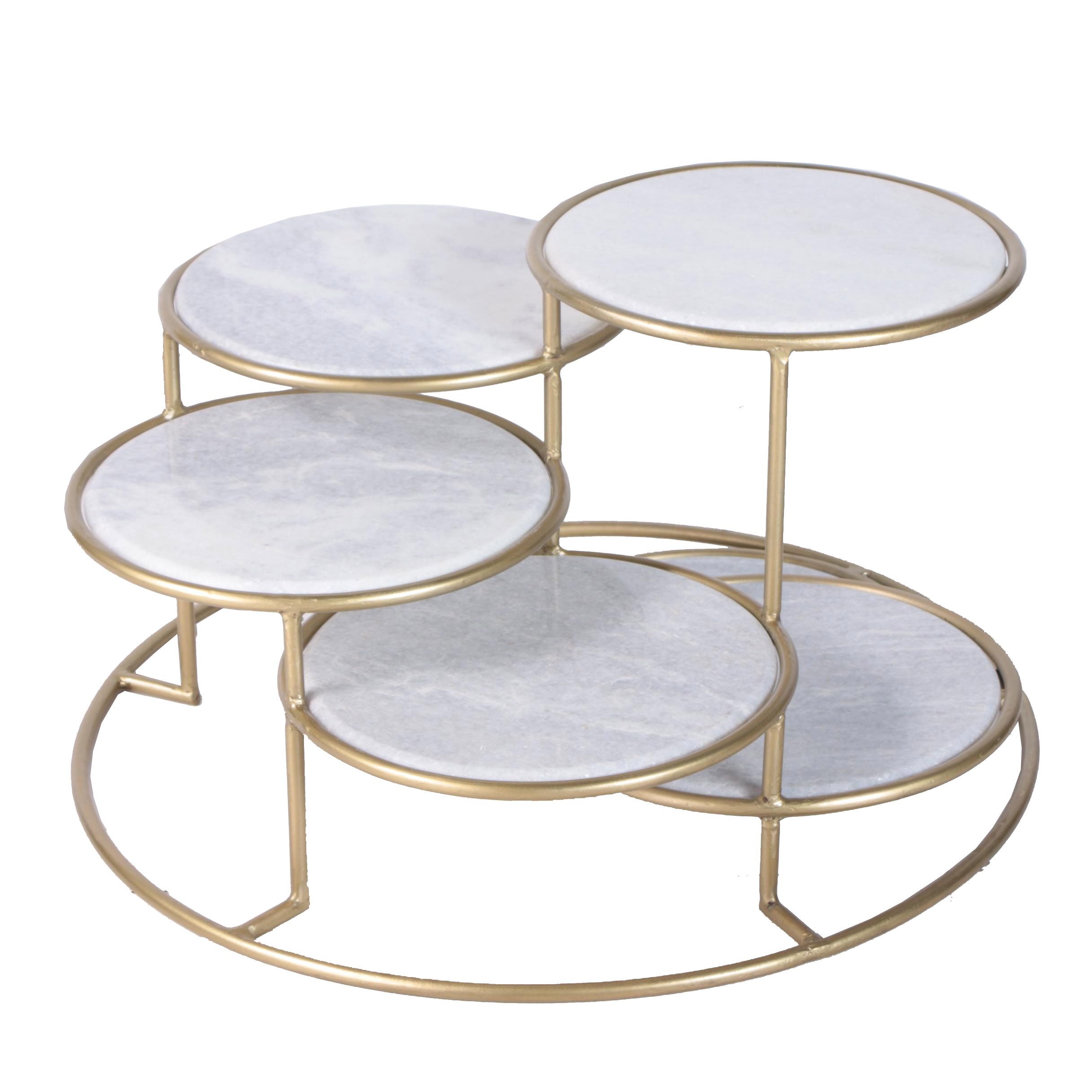 "Step Up" Marble and Brass Tiered Circle Cocktail Table