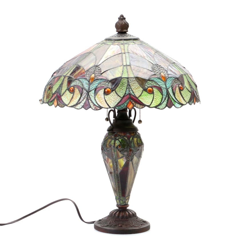 Contemporary Slag and Stained Glass Table Lamp