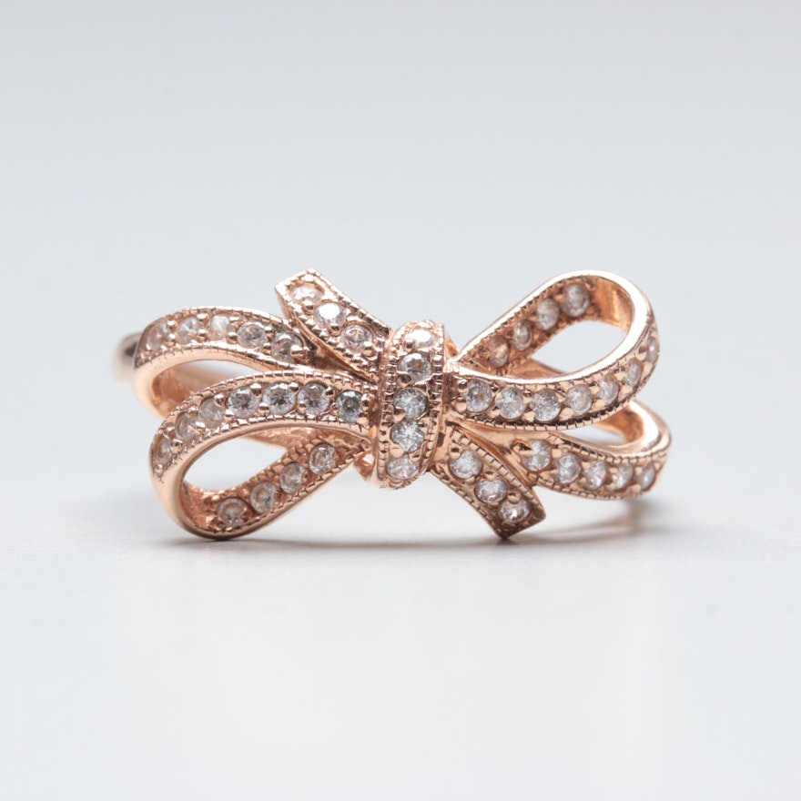 14K Yellow Gold Cubic Zirconia Tied Bow Ring
