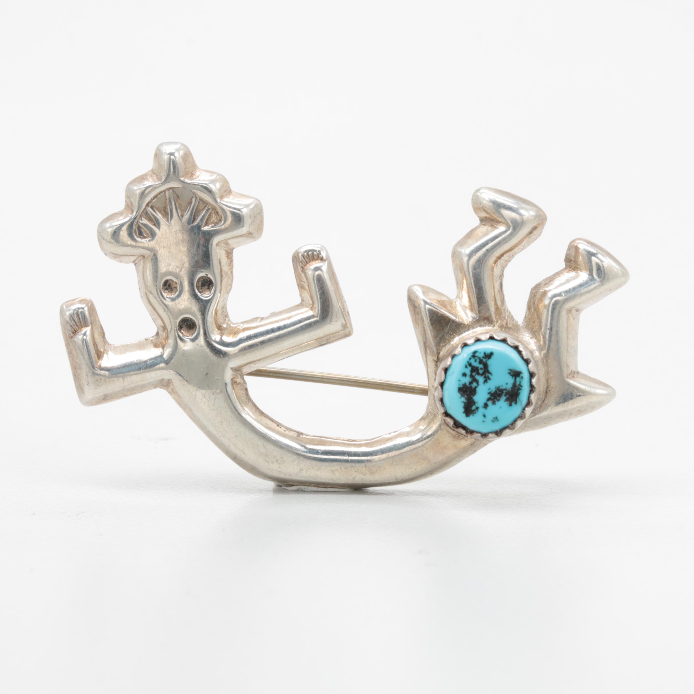 Southwestern Style Sterling Silver Turquoise Rainbow Man Brooch