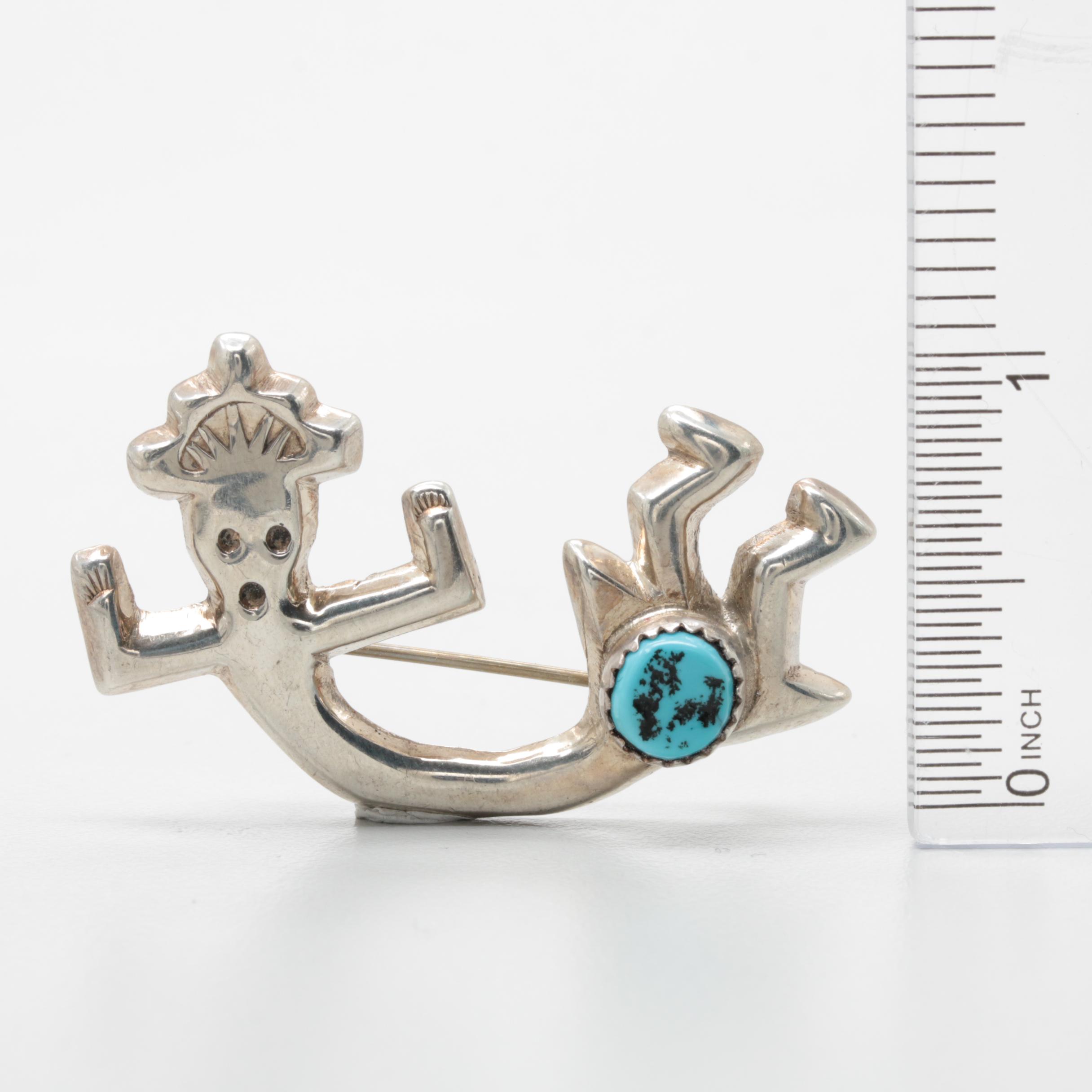 Southwestern Style Sterling Silver Turquoise Rainbow Man Brooch