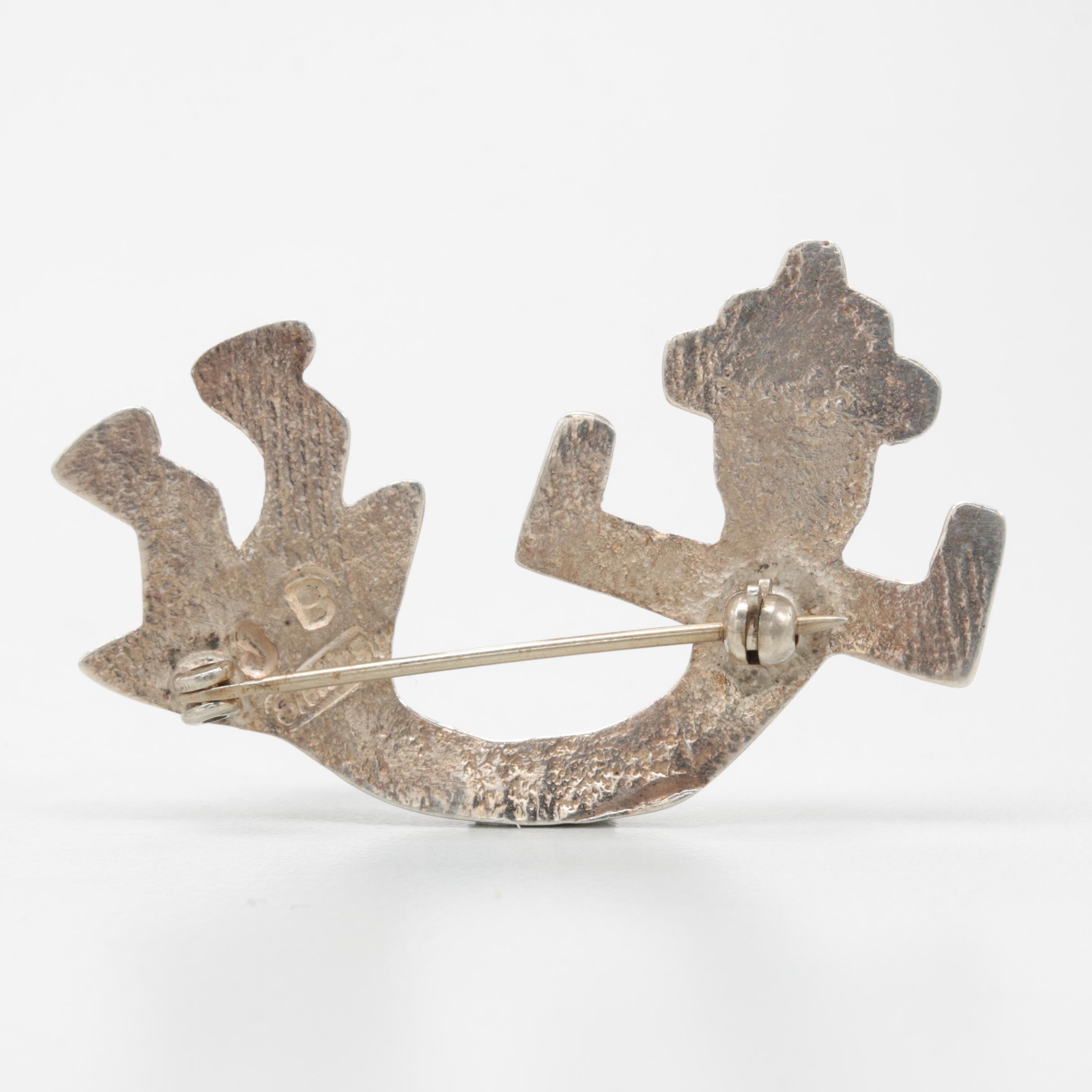 Southwestern Style Sterling Silver Turquoise Rainbow Man Brooch