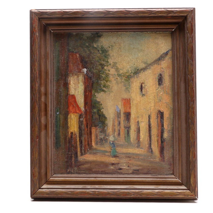 May Paine Antique Oil Painting "Old Street, Charleston, S.C."