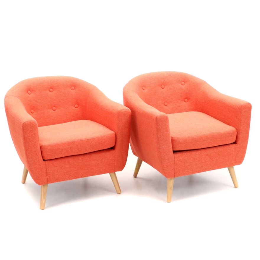 Two  Orange Upholstered Armchairs
