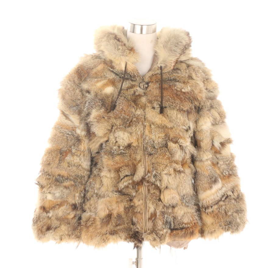 Women's Vintage Coyote Fur Hooded Coat