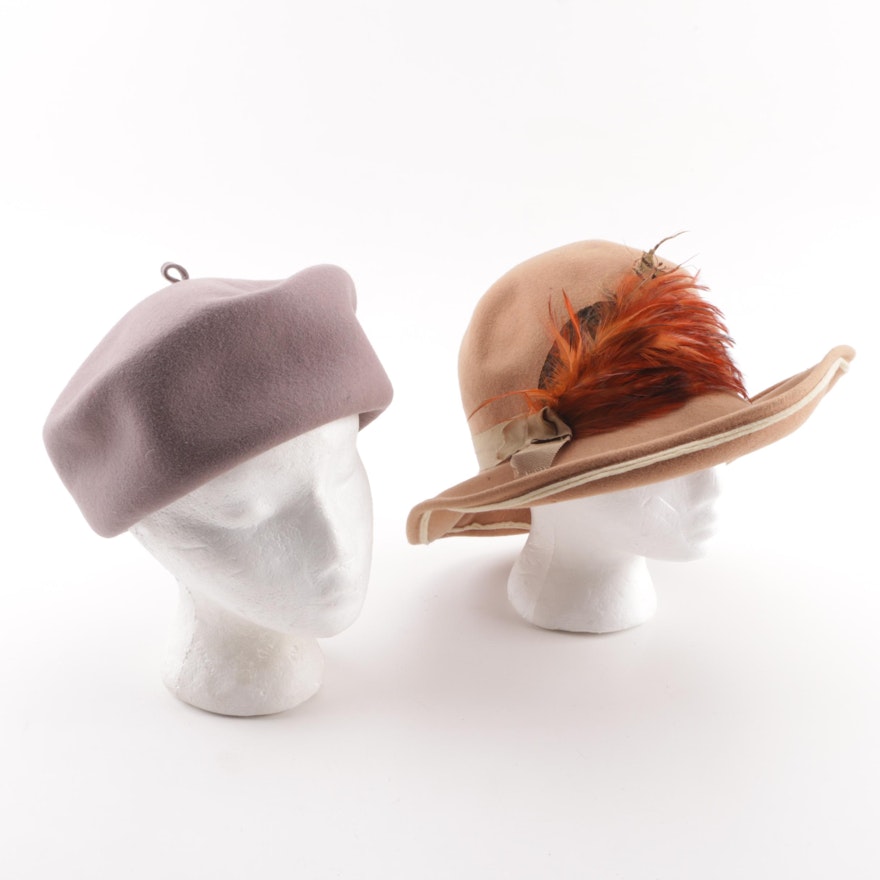 Women's Vintage Wool Hats including Feather Accents