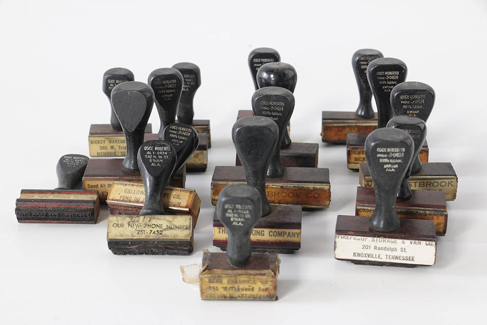 Vintage Company and Warehouse Ink Stamps with Rotary Holder