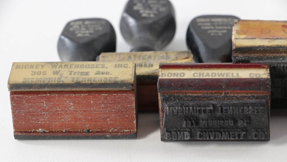 Vintage Company and Warehouse Ink Stamps with Rotary Holder