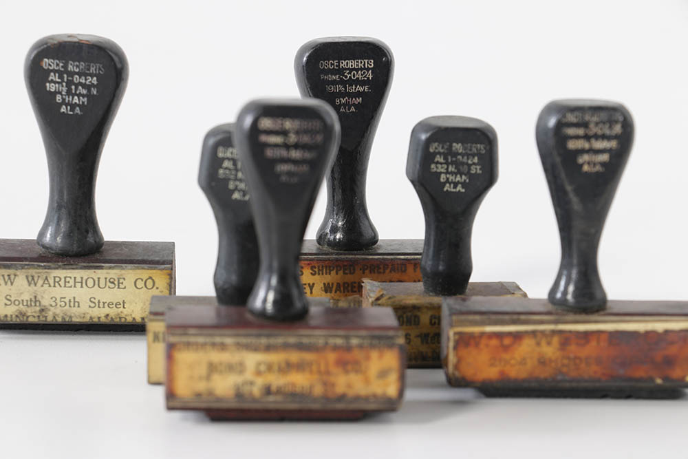 Vintage Company and Warehouse Ink Stamps with Rotary Holder